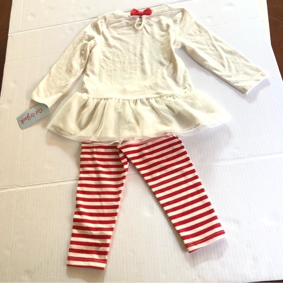 Cat & Jack Baby Girls Christmas Reindeer Striped 2 pc Outfit Set Size 18M - Picture 11 of 14